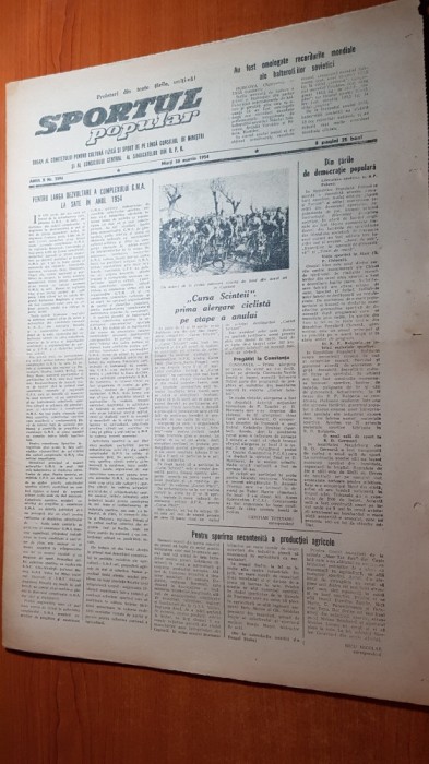 sportul popular 30 martie 1954-cursa scanteii la ciclism,intrecerea motociclista