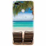 Husa silicon pentru Huawei Y6 Pro 2017, Beach Chairs Palm Tree Seaside