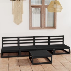 vidaXL Set mobilier de grădină, 5 piese, negru, lemn masiv de pin 3075348