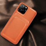 Husa Telefon iPhone 12 / 12 Pro Din Piele Ecologica Cu Suport Carduri Magnetic Portocalie, Apple