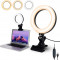 Lampa circulara profesionala pentru videoconferinte, Ring light 16 CM LED cu 3 moduri de iluminare ,10 nivele de intensitate si clema de prindere