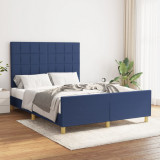 VidaXL Cadru de pat cu tăblie, albastru, 140x190 cm, textil
