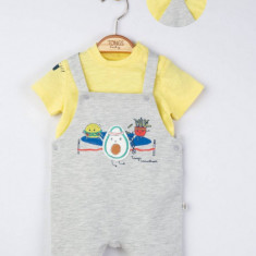 Set salopeta cu tricou de vara pentru bebelusi Marathon, Tongs baby (Culoare: Gri, Marime: 9-12 luni)