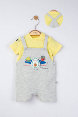 Set salopeta cu tricou de vara pentru bebelusi Marathon, Tongs baby (Culoare: Gri, Marime: 9-12 luni) foto