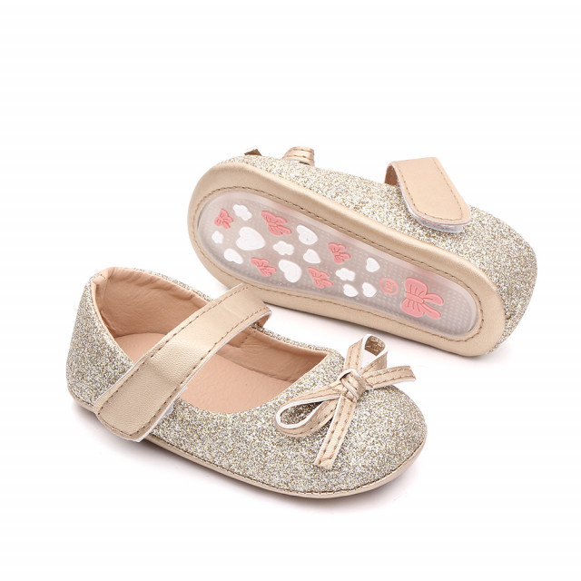 Pantofiori aurii cu sclipici si cu fundita (Marime Disponibila: 3-6 luni