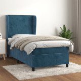 Cumpara ieftin Pat box spring cu saltea, albastru &icirc;nchis, 100x200 cm, catifea