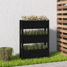 vidaXL Jardinieră, negru, 77 x 25 x 104,5 cm, lemn masiv de pin