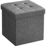 SONGMICS Taburet pliabil 30x30x30 cm, cu spatiu de depozitare, capac tapitat, MDF si imitatie in, gri Household NewTrend