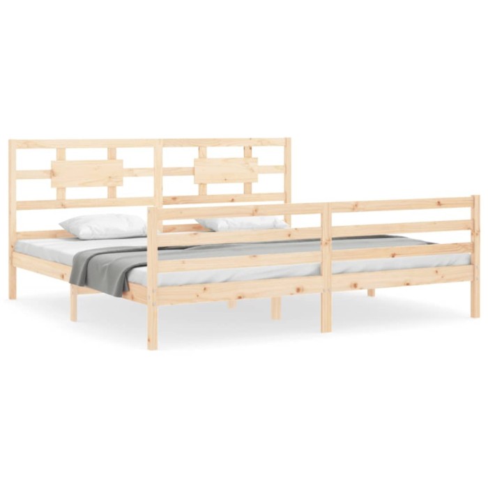 Cadru pat cu tablie 200x200 cm, lemn masiv de pin