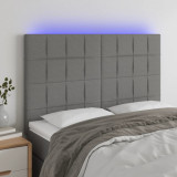 VidaXL Tăblie de pat cu LED, gri &icirc;nchis, 144x5x118/128 cm, textil
