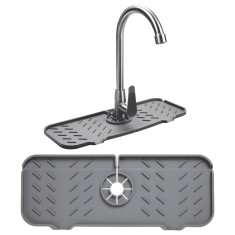 Covoras protectie chiuveta Koken, Protectie anti-stropire, Silicon, pliabil, suprafata anti-alunecare, 37 x 14 x 6,3 cm, Gri - Negru