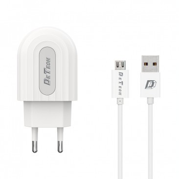 INCARCATOR RETEA (14133) DETECH DE-28M 230V / 5V - 2,4A + CABLU DE DATE MICRO USB (FASTCHARGER) ALB BLISTER foto