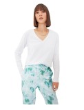 Cumpara ieftin Bluza Dama Trendyol Alba cu Maneca Lunga si Decolteu V, Bumbac 100%, Outlet (Pata Mica)