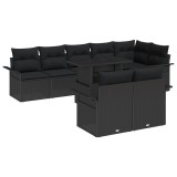 Set de colțar de grădină vidaXL cu 9 piese și perne din poliratan negru, Sofa de grădină vidaXL pentru 2 persoane cu depozitare și perne din poliratan