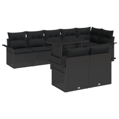 Set de col?ar de gradina vidaXL cu 9 piese ?i perne din poliratan negru, Sofa de gradina vidaXL pentru 2 persoane cu depozitare ?i perne din poliratan foto