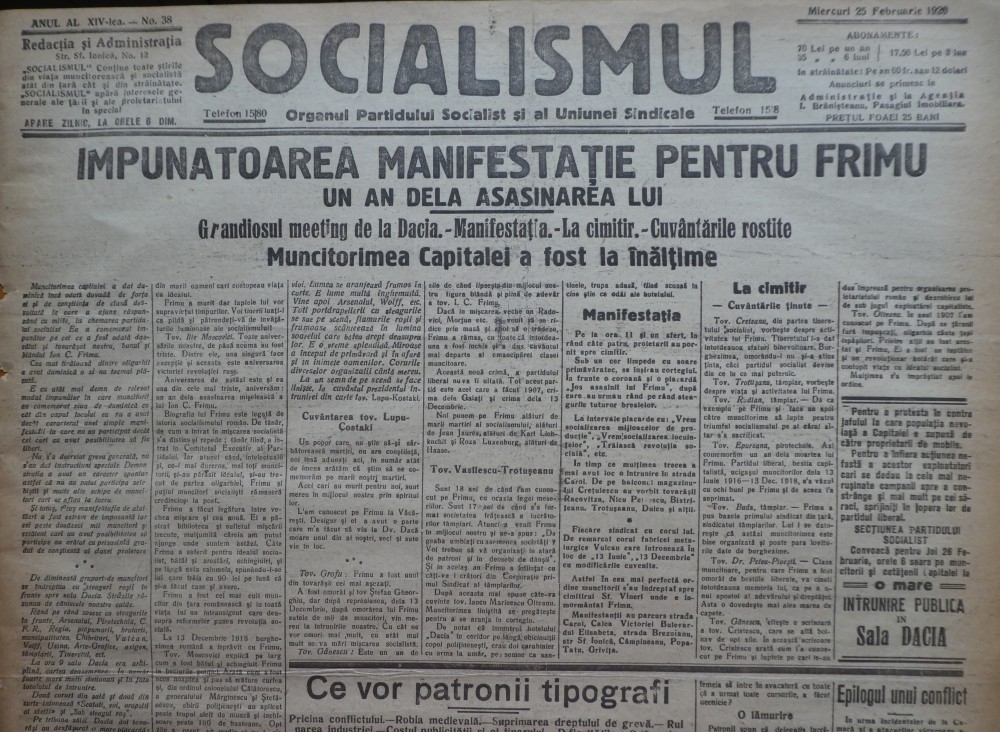 Ziarul Socialismul , Organul Partidului Socialist , nr. 38 / 1920 | Okazii.ro
