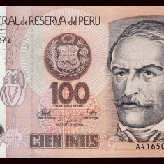 PERU █ bancnota █ 100 Intis █ 1987 █ P-133 █ UNC █ necirculata