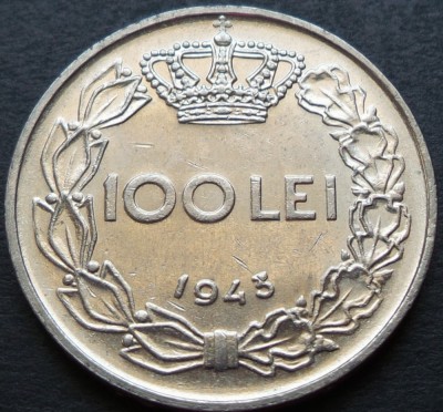 Moneda istorica 100 LEI - ROMANIA, anul 1943 * cod 2959 = oglinda foto