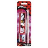 Set Scris Ladybug 3 Piese: Creion HB, Rigla 15cm si Radiera - Cadou Fetite
