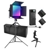 Cumpara ieftin Kit iluminare profesionala RGB 60W cu 2 baterii NP-F970, geanta, incarcator dual rapid si mini trepied pentru smartphone, control prin aplicatie