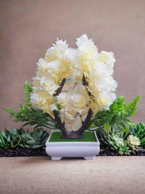Copăcel artificial floral alb 25 cm foto