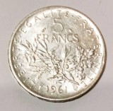 FRANTA 5 FRANCI 1961 ARGINT STARE AUNC UNC