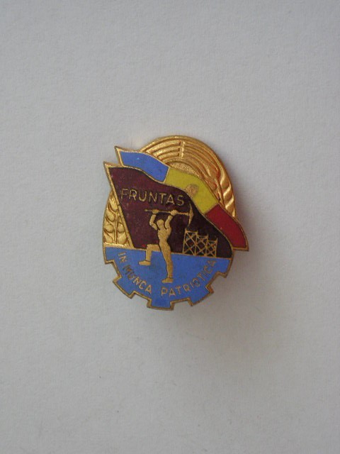 QW9 L 4 - Insigna - tematica comunism - Fruntas in munca patriotica