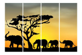 Tablou multicanvas 4 piese Elefanti, 1 120 x 85 cm
