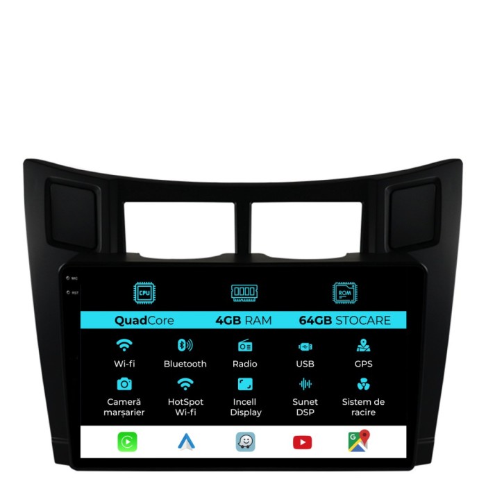 Navigatie Dedicata Toyota Yaris (2005-2011),QuadCore, 9Inch, 4Gb Ram, 64Gb Stocare, Carplay