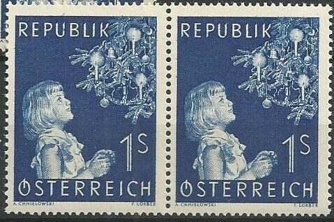 AUSTRIA 1954 - SARBATORI RELIGIOASE ,CRACIUN STRAIF DE 2 NESTAMPILAT