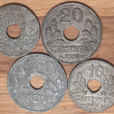 Franta - set de colectie WWII - 10 + 20 centimes toate variantele 1941 - zinc