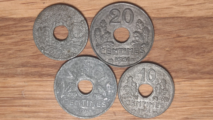 Franta - set de colectie WWII - 10 + 20 centimes toate variantele 1941 - zinc