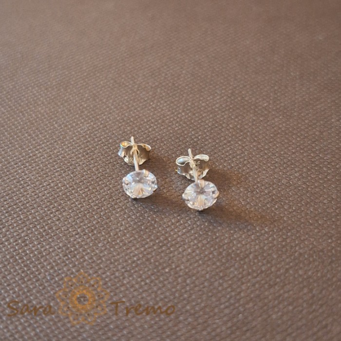 Cercei Unisex cu Cristal Zirconia Alb - Argint 925, 5 mm