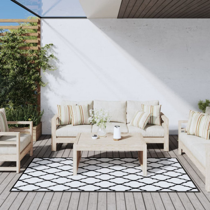 Covor de exterior, gri si alb, 100x200 cm, design reversibil GartenMobel Dekor