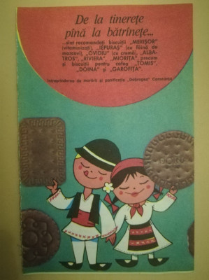 1979, Reclamă biscuiți, 19 x 12,5 cm, &amp;Icirc;ntrepr. panificație DOBROGEA Constanța foto