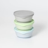 Set 3 boluri cu capac hrana bebelusi Miniware, 100% din materiale naturale biodegradabile, Aqua+Grey+Keylime