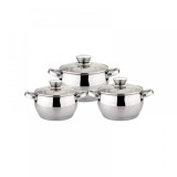 Set 3 oale din inox cu capace din sticla, Bohmann