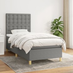 vidaXL Pat box spring cu saltea, gri &icirc;nchis, 80x200 cm, textil 3142610