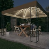 vidaXL Pavilion cu șiruri de lumini LED, gri taupe, 3x3 m, țesătură 3070330