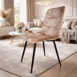 Scaun de living si bucatarie Rizea FDC4, tapiterie catifea, cadru metalic, 100 kg, 85x44x40 cm, bej