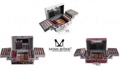 Trusa make up multifunctionala cu geanta Miss Rose - paleta machiaj foto