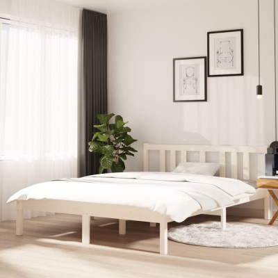 Cadru de pat mic dublu, alb, 120x190 cm, lemn masiv foto