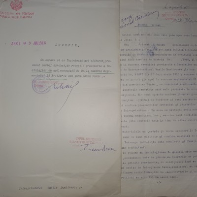ACT CU ANTETUL MINISTERULUI DE RAZBOI SEMNAT DE GENERALUL DUMITRU GLODEANU 1916 foto