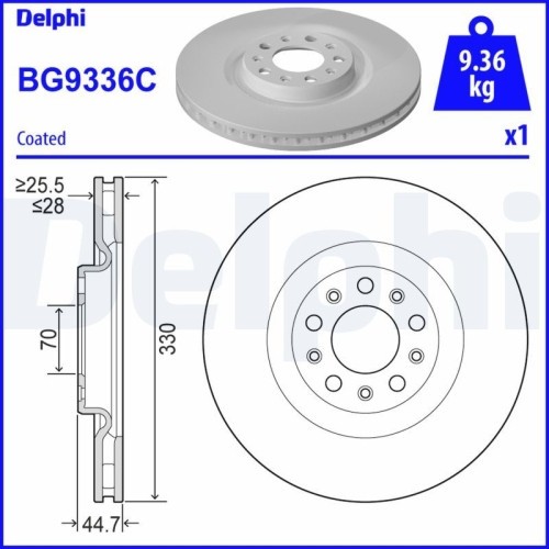 Set discuri frana fata DELPHI, Alfa Romeo Giulia (952 ), 10.2015-, Stelvio (949 ), 12.2016-, Fata; puntea fata