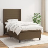 vidaXL Pat box spring cu saltea, maro &icirc;nchis, 90x190 cm, textil