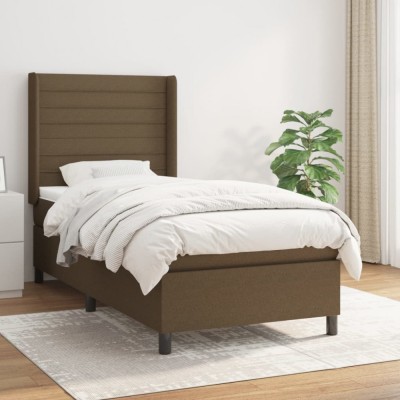 vidaXL Pat box spring cu saltea, maro &amp;icirc;nchis, 90x190 cm, textil 3131476 foto