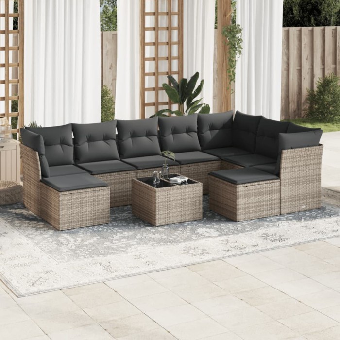Gossi set mobilier de gradina cu perne, 10 piese, gri, poliratan