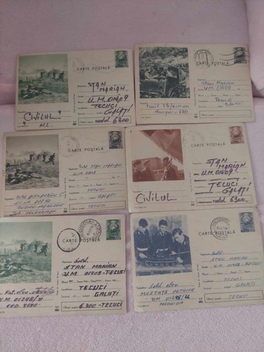 6 carti postale militare/carte postala ANII 70,stan marian U.M01409 Tecuci/Galat