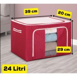 Cutie de Depozitare Pliabila, Flippy, 24 L, Panza Oxford, 40x30x20 cm, Fereastra Frontala, 2 Usi de Acces cu Fermoar Bidirectional, Cadru Metalic, Sup