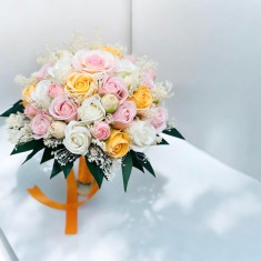 Buchet mare personalizabil cu trandafiri, miniroze si floarea miresei naturala uscata